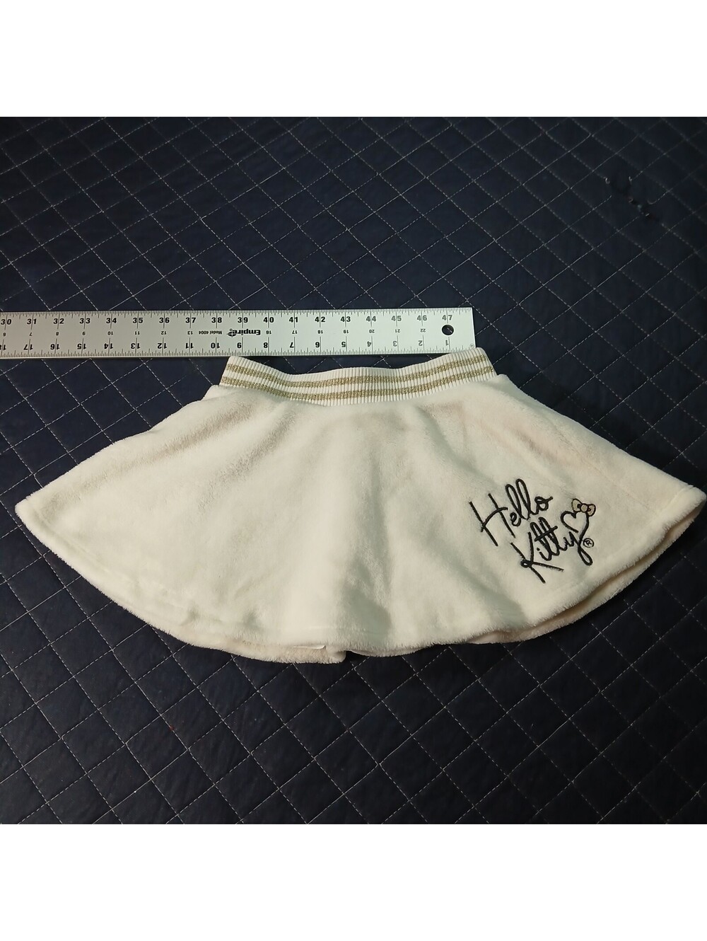 Hello Kitty Ivory Fleece Skater Skirt Girls Ribbed Waist Embroidered Logo